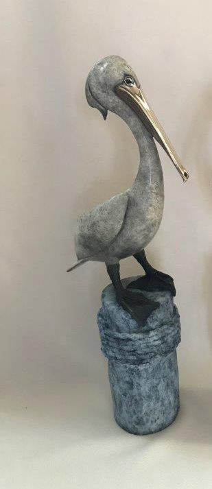 Signed, limited edition bronze pelican sculpture