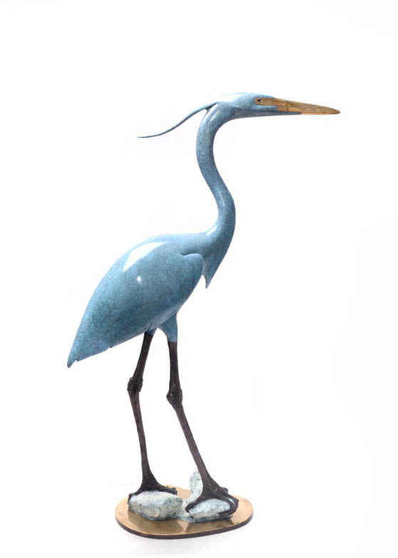 Signed, limited edition bronze heron sculpture