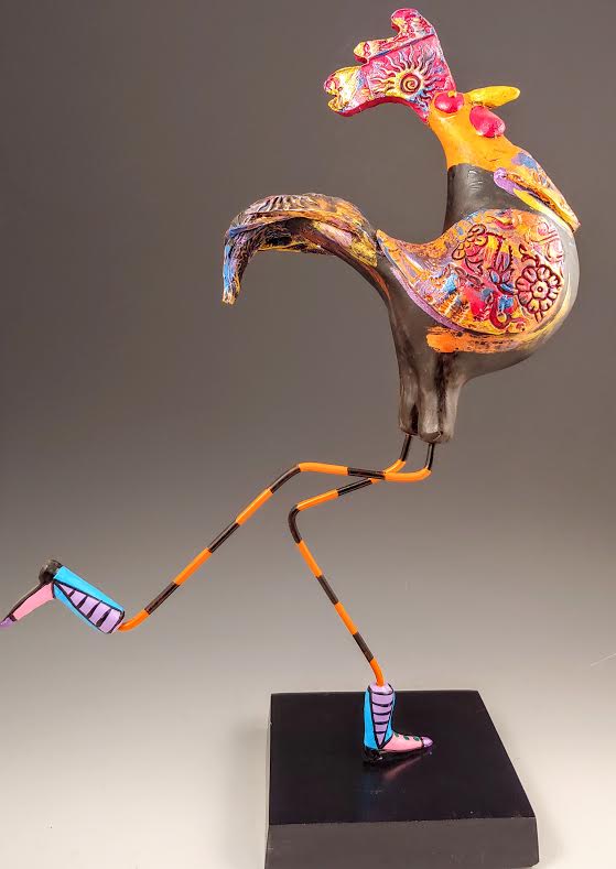 Mixed Media Rooster Sculpture by Steven McGovney