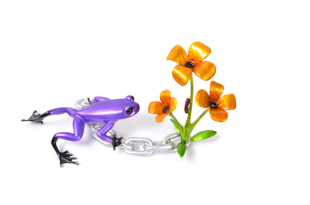 Signed, limited edition frog with flower sculpture by Tim FROGMAN Cotterill