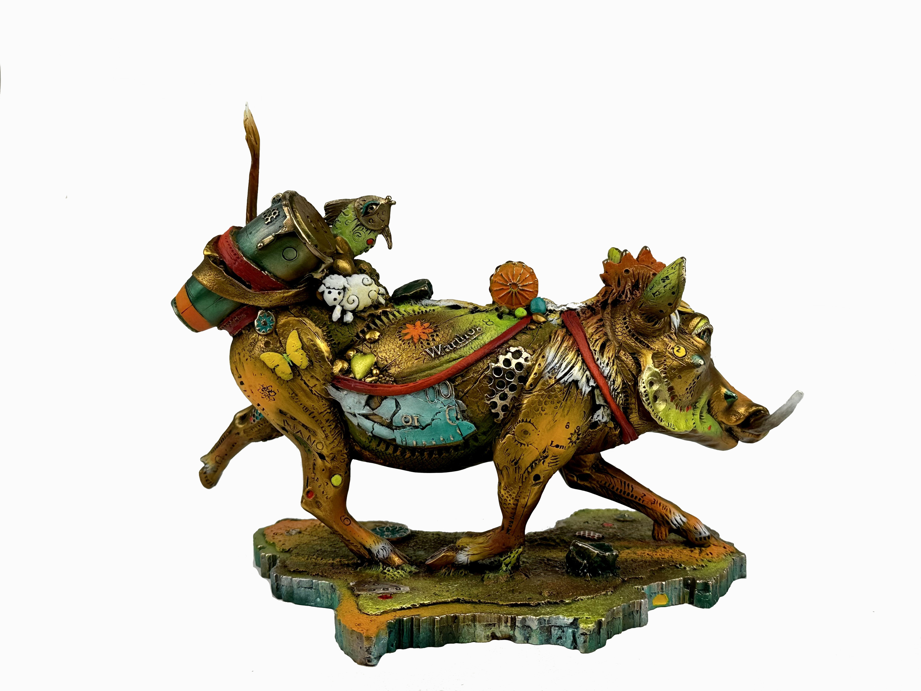 Signed, limited edition bronze warthog sculpture by Nano Lopez.