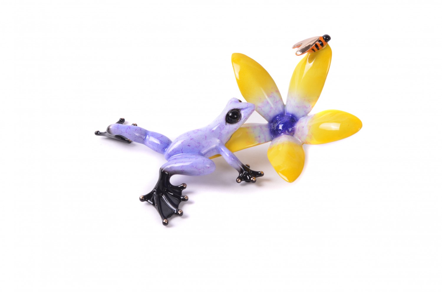 Signed, limited edition bronze frog with bee sculpture