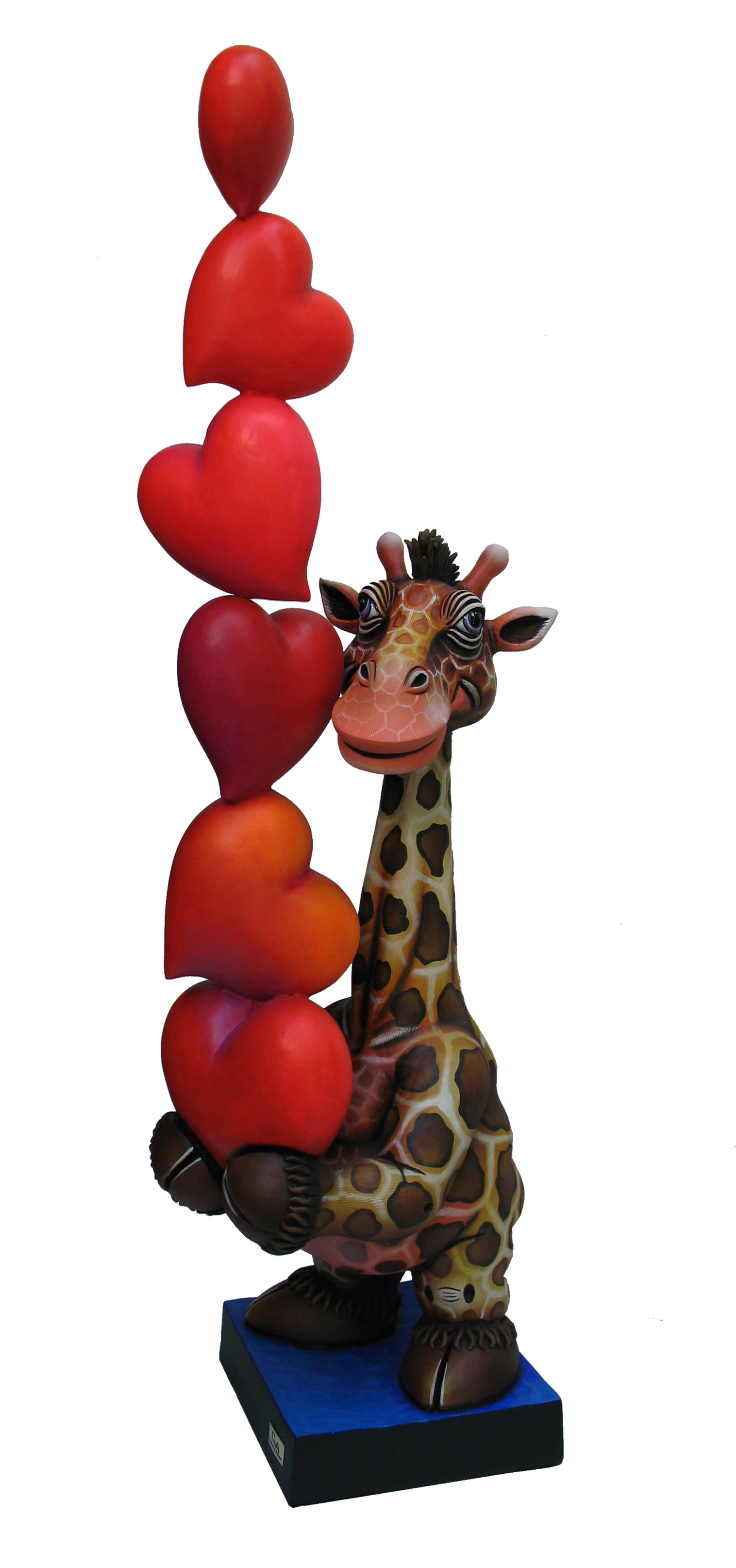 Signed, limited edition giraffe with hearts sculpture