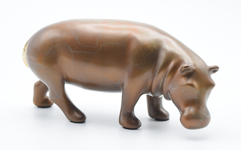 Signed, limited edition bronze hippo sculpture