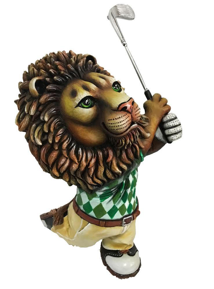 Signed, limited edition lion golfer sculpture