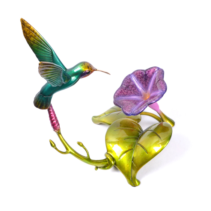 Signed, limited edition bronze hummingbird sculpture
