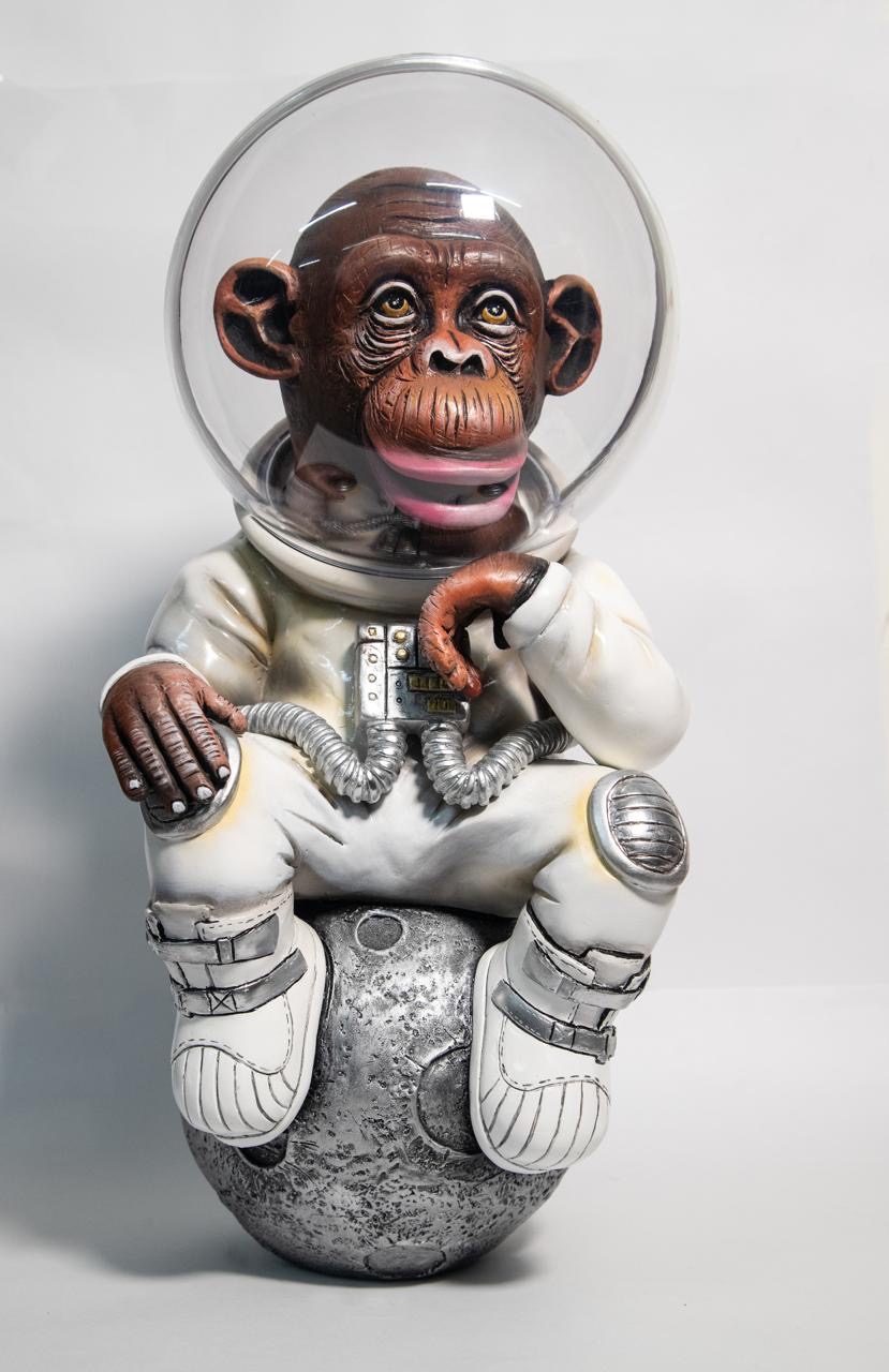 Signed, limited edition mixed media chimp sculpture by Carlos & Albert