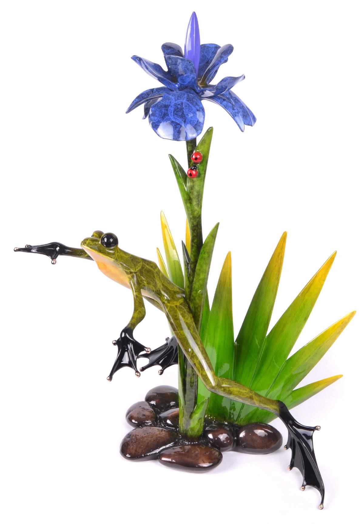 Signed, limited edition bronze frog with flower sculpture by Tim Cotterill