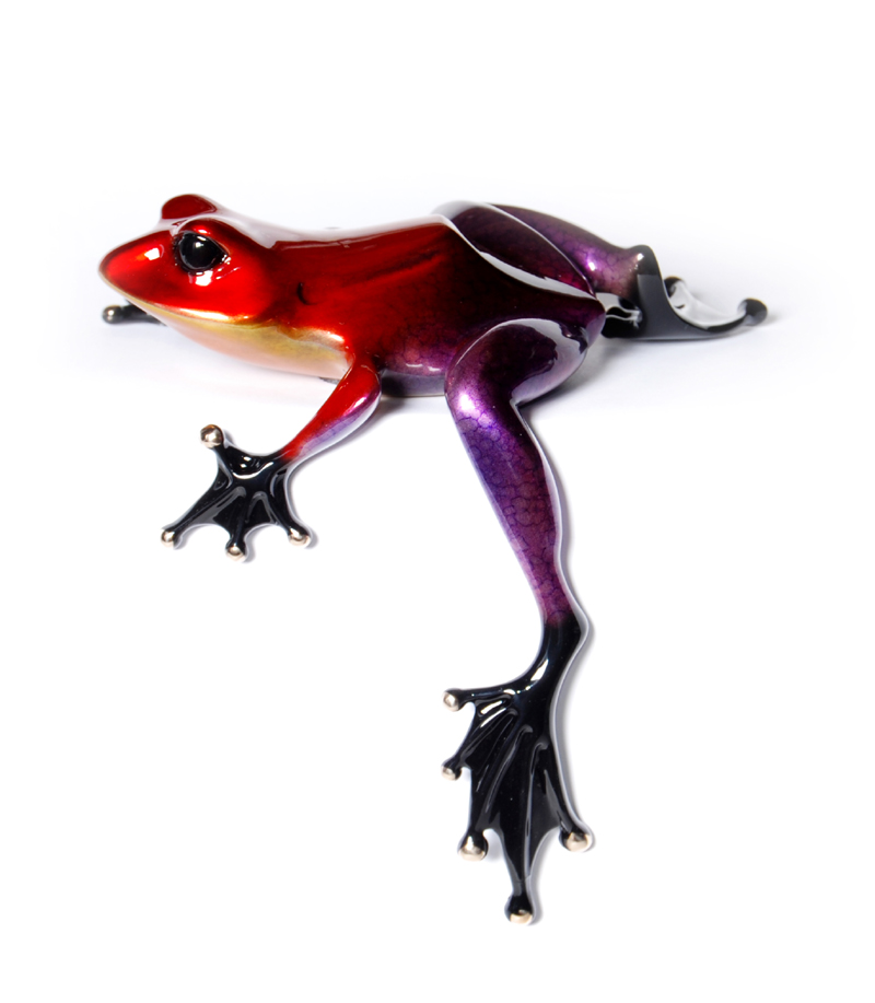 Signed, limited edition bronze "leg over" frog sculpture
