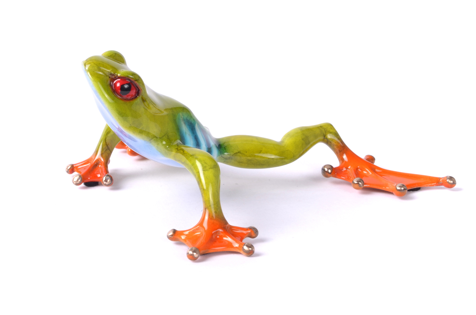 Signed, limited edition bronze red-eyed tree frog sculpture