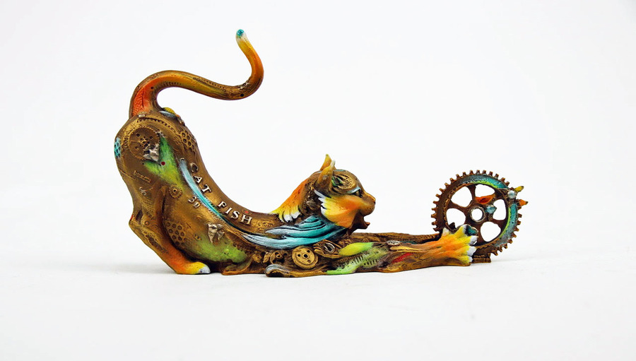 Signed, limited edition bronze cat sculpture