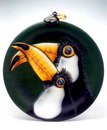 Handcrafted ceramic toucan wall plate